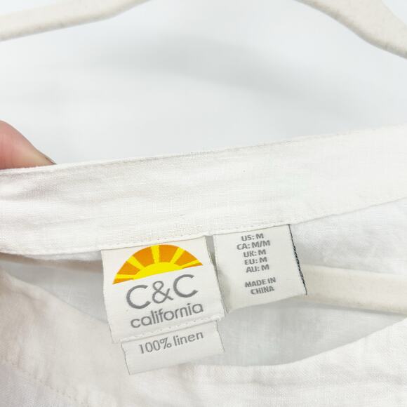 C&C‎ California Womens Boho Beachy Coastal Striped Short Sleeve 100% Linen Top M - Picture 3 of 5